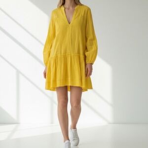 Pomander Place Boho Summer Long‑Sleeve Flowy Mini Dress XS Dainty Beaded V‑Neck